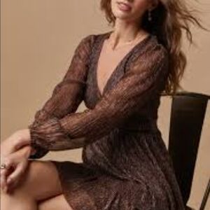 Francesca's Collections Elegant Brown Long Sleeve Dress